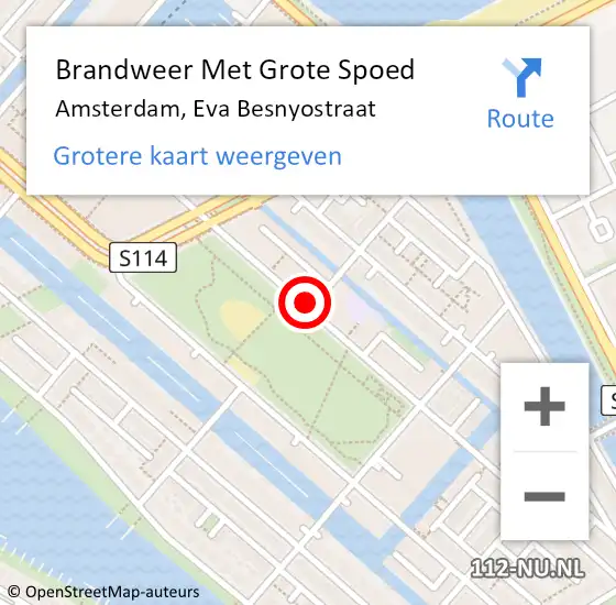 Locatie op kaart van de 112 melding: Brandweer Met Grote Spoed Naar Amsterdam, Eva Besnyostraat op 11 mei 2018 14:02