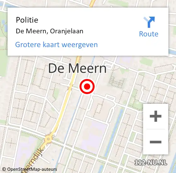 Locatie op kaart van de 112 melding: Politie De Meern, Oranjelaan op 11 mei 2018 14:12