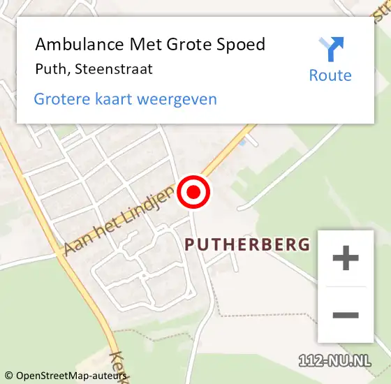 Locatie op kaart van de 112 melding: Ambulance Met Grote Spoed Naar Puth, Steenstraat op 24 februari 2014 20:28