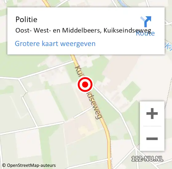 Locatie op kaart van de 112 melding: Politie Oost- West- en Middelbeers, Kuikseindseweg op 11 mei 2018 16:00