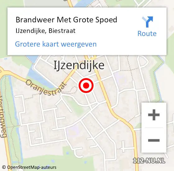 Locatie op kaart van de 112 melding: Brandweer Met Grote Spoed Naar IJzendijke, Biestraat op 11 mei 2018 16:02