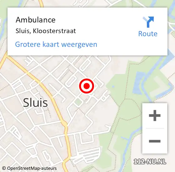 Locatie op kaart van de 112 melding: Ambulance Sluis, Kloosterstraat op 11 mei 2018 16:11