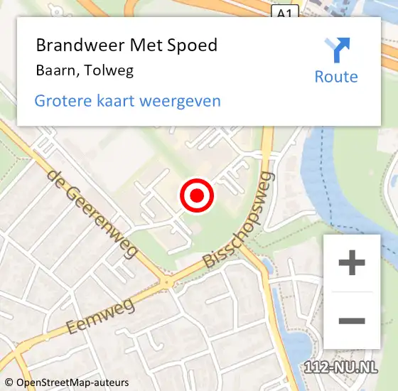 Locatie op kaart van de 112 melding: Brandweer Met Spoed Naar Baarn, Tolweg op 11 mei 2018 17:21