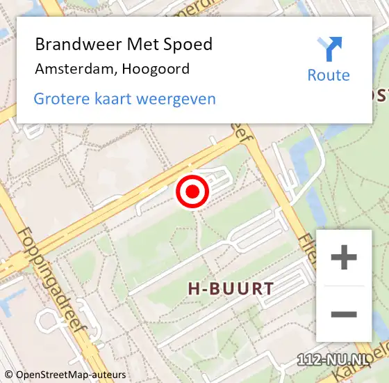 Locatie op kaart van de 112 melding: Brandweer Met Spoed Naar Amsterdam, Hoogoord op 11 mei 2018 17:39
