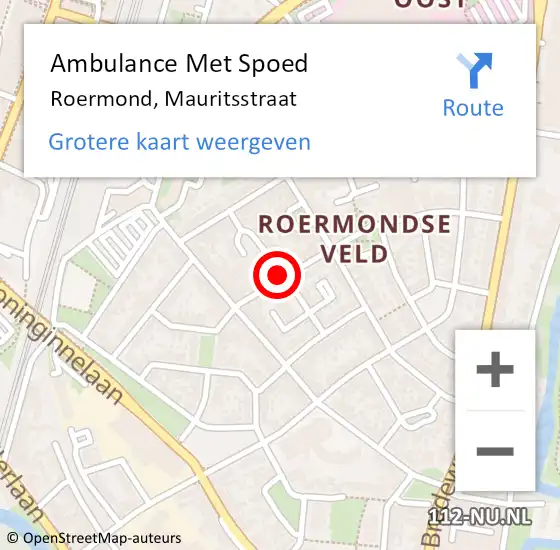 Locatie op kaart van de 112 melding: Ambulance Met Spoed Naar Roermond, Mauritsstraat op 11 mei 2018 17:58