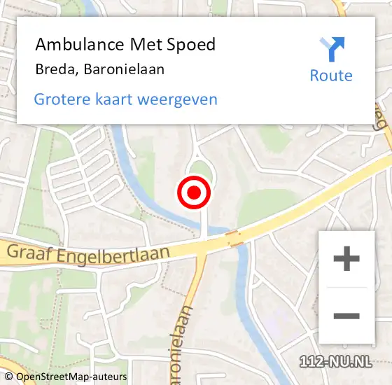 Locatie op kaart van de 112 melding: Ambulance Met Spoed Naar Breda, Baronielaan op 11 mei 2018 18:31