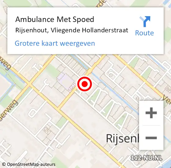 Locatie op kaart van de 112 melding: Ambulance Met Spoed Naar Rijsenhout, Vliegende Hollanderstraat op 11 mei 2018 18:56