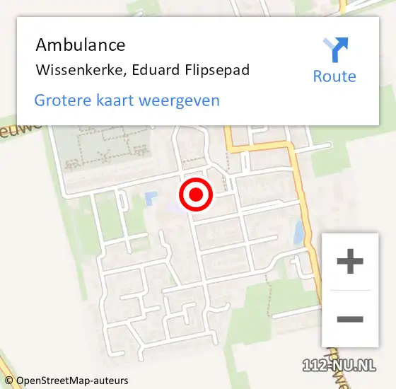 Locatie op kaart van de 112 melding: Ambulance Wissenkerke, Eduard Flipsepad op 11 mei 2018 19:08