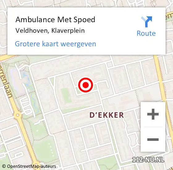 Locatie op kaart van de 112 melding: Ambulance Met Spoed Naar Veldhoven, Klaverplein op 11 mei 2018 19:34