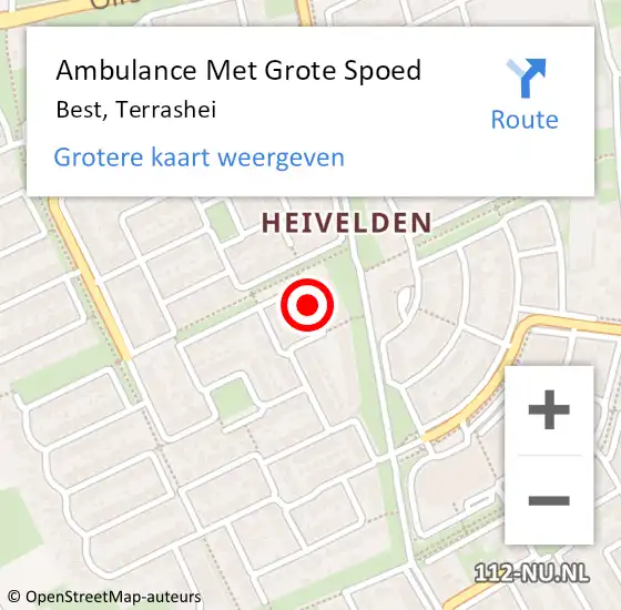 Locatie op kaart van de 112 melding: Ambulance Met Grote Spoed Naar Best, Terrashei op 11 mei 2018 19:37