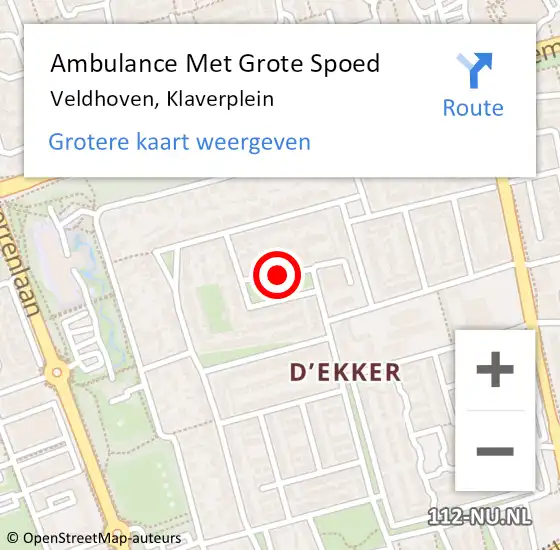 Locatie op kaart van de 112 melding: Ambulance Met Grote Spoed Naar Veldhoven, Klaverplein op 11 mei 2018 19:38