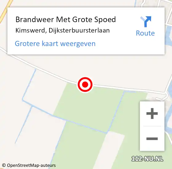 Locatie op kaart van de 112 melding: Brandweer Met Grote Spoed Naar Kimswerd, Dijksterbuursterlaan op 11 mei 2018 19:39