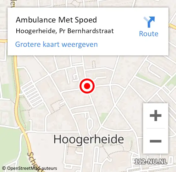 Locatie op kaart van de 112 melding: Ambulance Met Spoed Naar Hoogerheide, Pr Bernhardstraat op 11 mei 2018 20:19