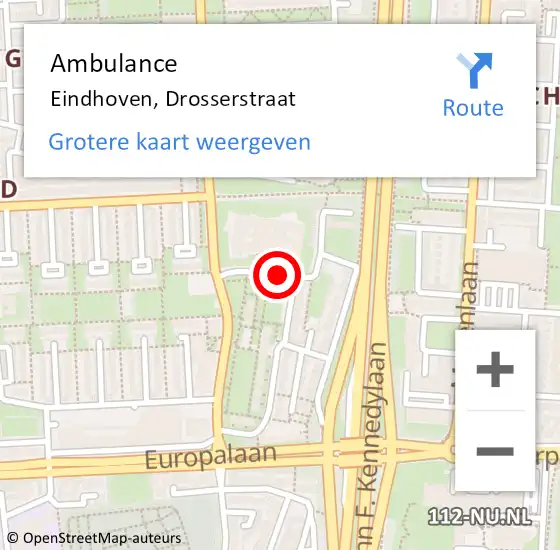 Locatie op kaart van de 112 melding: Ambulance Eindhoven, Drosserstraat op 11 mei 2018 21:33