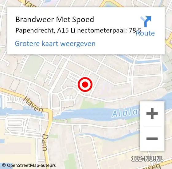 Locatie op kaart van de 112 melding: Brandweer Met Spoed Naar Papendrecht, A15 Li hectometerpaal: 78,5 op 11 mei 2018 23:04