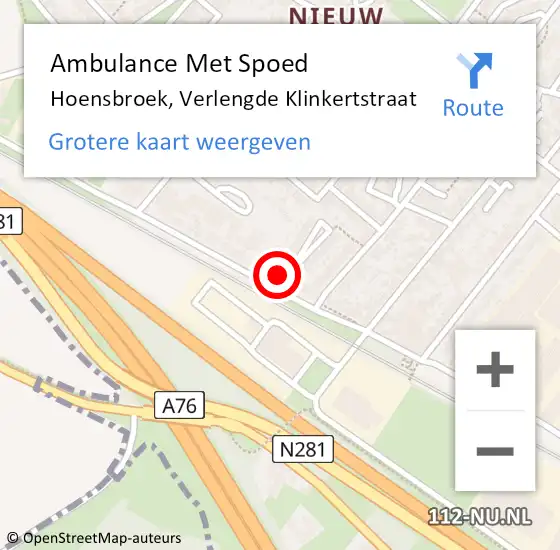 Locatie op kaart van de 112 melding: Ambulance Met Spoed Naar Hoensbroek, Verlengde Klinkertstraat op 24 februari 2014 21:34