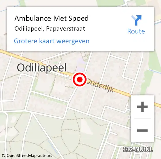 Locatie op kaart van de 112 melding: Ambulance Met Spoed Naar Odiliapeel, Papaverstraat op 12 mei 2018 00:07