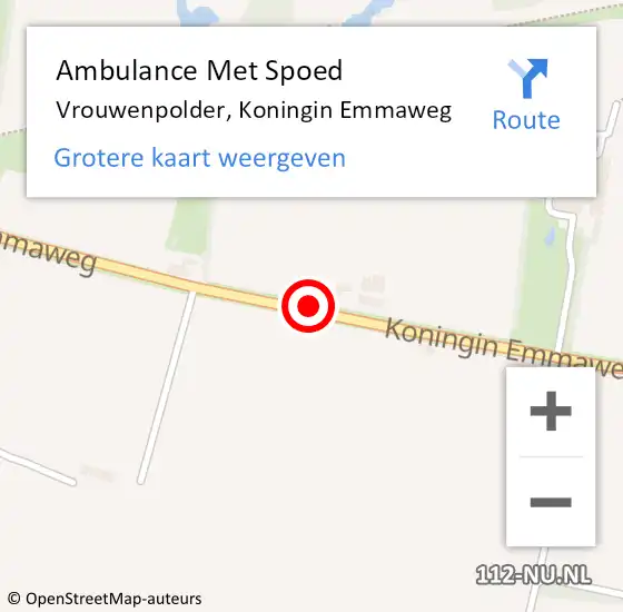 Locatie op kaart van de 112 melding: Ambulance Met Spoed Naar Vrouwenpolder, Koningin Emmaweg op 12 mei 2018 03:35