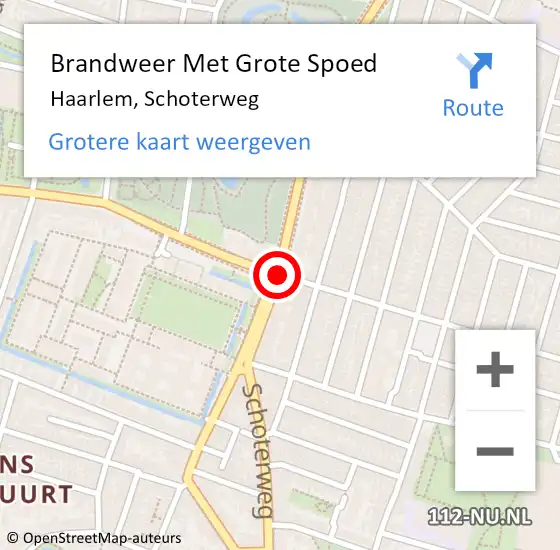 Locatie op kaart van de 112 melding: Brandweer Met Grote Spoed Naar Haarlem, Schoterweg op 12 mei 2018 03:53