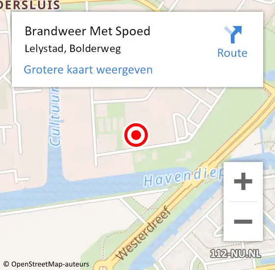 Locatie op kaart van de 112 melding: Brandweer Met Spoed Naar Lelystad, Bolderweg op 12 mei 2018 04:04