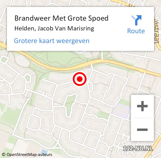 Locatie op kaart van de 112 melding: Brandweer Met Grote Spoed Naar Helden, Jacob Van Marisring op 12 mei 2018 08:28