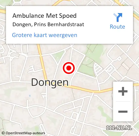 Locatie op kaart van de 112 melding: Ambulance Met Spoed Naar Dongen, Prins Bernhardstraat op 12 mei 2018 10:30