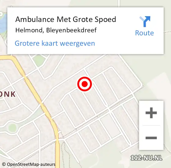 Locatie op kaart van de 112 melding: Ambulance Met Grote Spoed Naar Helmond, Bleyenbeekdreef op 12 mei 2018 10:49
