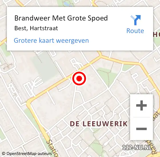 Locatie op kaart van de 112 melding: Brandweer Met Grote Spoed Naar Best, Hartstraat op 12 mei 2018 12:08