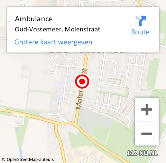Locatie op kaart van de 112 melding: Ambulance Oud-Vossemeer, Molenstraat op 12 mei 2018 12:39