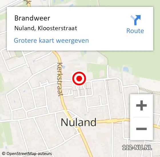 Locatie op kaart van de 112 melding: Brandweer Nuland, Kloosterstraat op 24 februari 2014 23:17