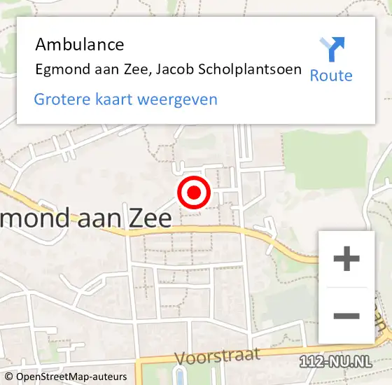 Locatie op kaart van de 112 melding: Ambulance Egmond aan Zee, Jacob Scholplantsoen op 12 mei 2018 13:24