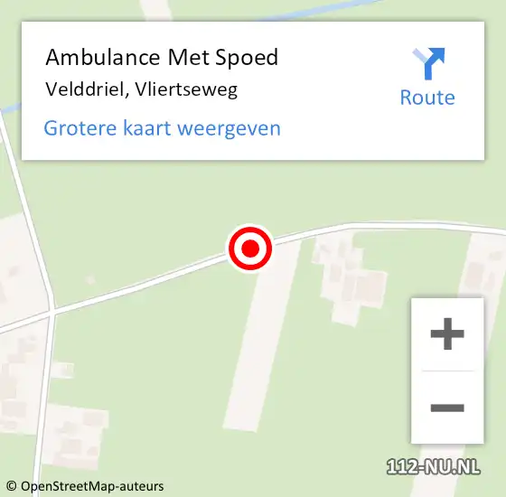 Locatie op kaart van de 112 melding: Ambulance Met Spoed Naar Velddriel, Vliertseweg op 12 mei 2018 13:57