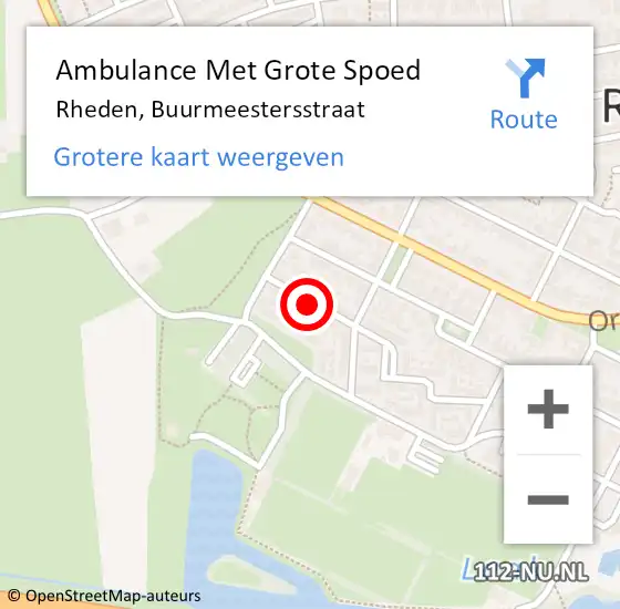 Locatie op kaart van de 112 melding: Ambulance Met Grote Spoed Naar Rheden, Buurmeestersstraat op 12 mei 2018 14:11