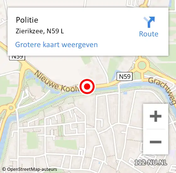 Locatie op kaart van de 112 melding: Politie Zierikzee, N59 L op 12 mei 2018 14:48