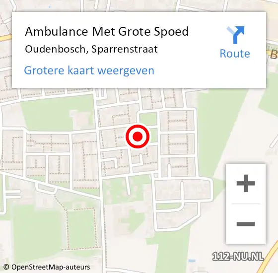 Locatie op kaart van de 112 melding: Ambulance Met Grote Spoed Naar Oudenbosch, Sparrenstraat op 12 mei 2018 14:59