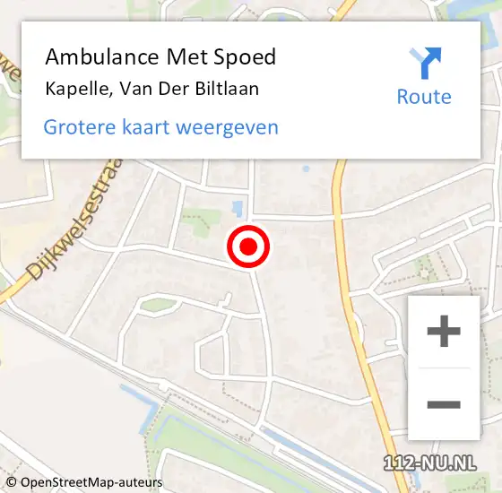 Locatie op kaart van de 112 melding: Ambulance Met Spoed Naar Kapelle, Van Der Biltlaan op 12 mei 2018 15:00