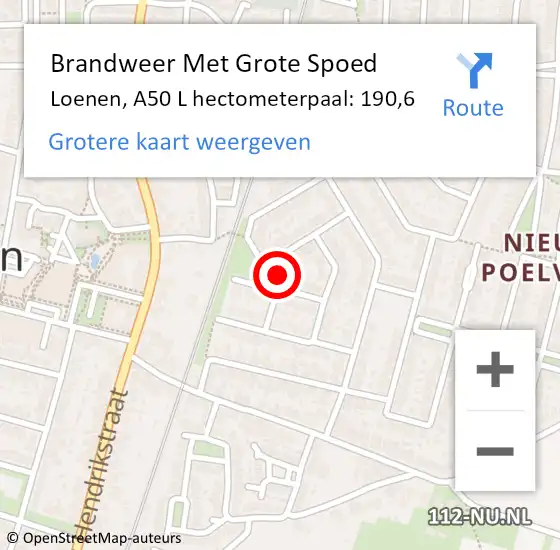 Locatie op kaart van de 112 melding: Brandweer Met Grote Spoed Naar Loenen, A50 Li hectometerpaal: 190,4 op 12 mei 2018 15:11