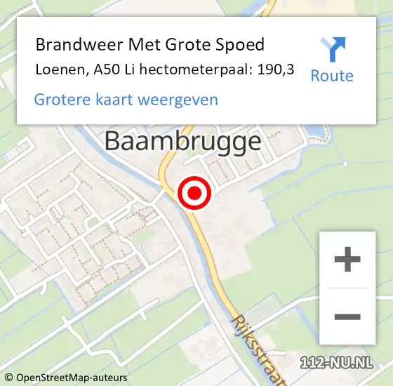 Locatie op kaart van de 112 melding: Brandweer Met Grote Spoed Naar Loenen, A50 Li hectometerpaal: 190,3 op 12 mei 2018 15:16