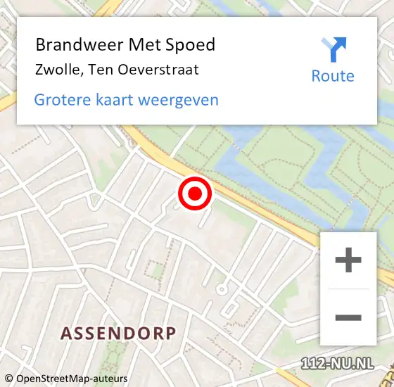 Locatie op kaart van de 112 melding: Brandweer Met Spoed Naar Zwolle, Ten Oeverstraat op 25 februari 2014 00:07