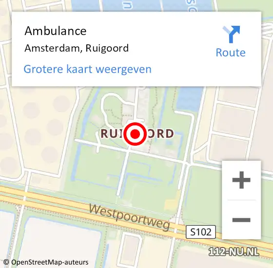 Locatie op kaart van de 112 melding: Ambulance Amsterdam, Ruigoord op 12 mei 2018 16:03