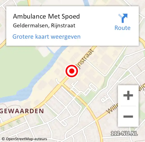 Locatie op kaart van de 112 melding: Ambulance Met Spoed Naar Geldermalsen, Rijnstraat op 12 mei 2018 16:22