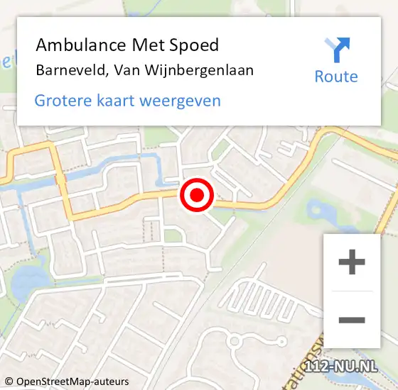 Locatie op kaart van de 112 melding: Ambulance Met Spoed Naar Barneveld, Van Wijnbergenlaan op 12 mei 2018 17:11