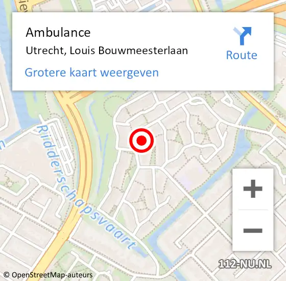 Locatie op kaart van de 112 melding: Ambulance Utrecht, Louis Bouwmeesterlaan op 12 mei 2018 18:37