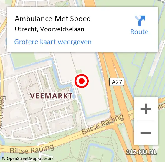 Locatie op kaart van de 112 melding: Ambulance Met Spoed Naar Utrecht, Voorveldselaan op 12 mei 2018 18:49