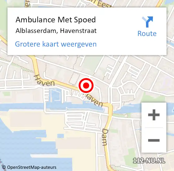 Locatie op kaart van de 112 melding: Ambulance Met Spoed Naar Alblasserdam, Havenstraat op 12 mei 2018 18:56