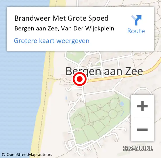 Locatie op kaart van de 112 melding: Brandweer Met Grote Spoed Naar Bergen aan Zee, Van Der Wijckplein op 12 mei 2018 19:01