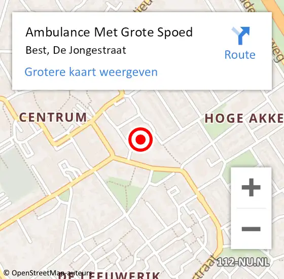 Locatie op kaart van de 112 melding: Ambulance Met Grote Spoed Naar Best, De Jongestraat op 12 mei 2018 19:29