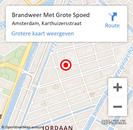 Locatie op kaart van de 112 melding: Brandweer Met Grote Spoed Naar Amsterdam, Karthuizersstraat op 12 mei 2018 19:31