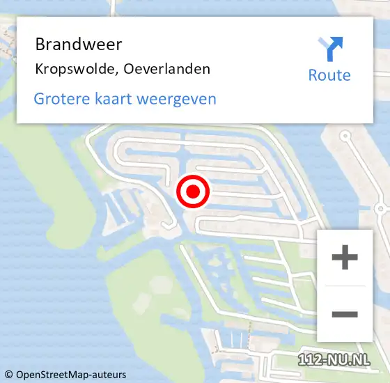 Locatie op kaart van de 112 melding: Brandweer Kropswolde, Oeverlanden op 12 mei 2018 20:23