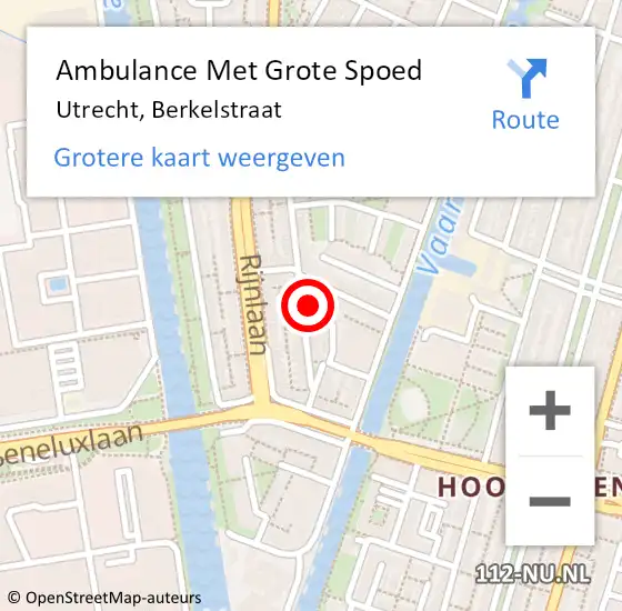 Locatie op kaart van de 112 melding: Ambulance Met Grote Spoed Naar Utrecht, Berkelstraat op 12 mei 2018 20:50